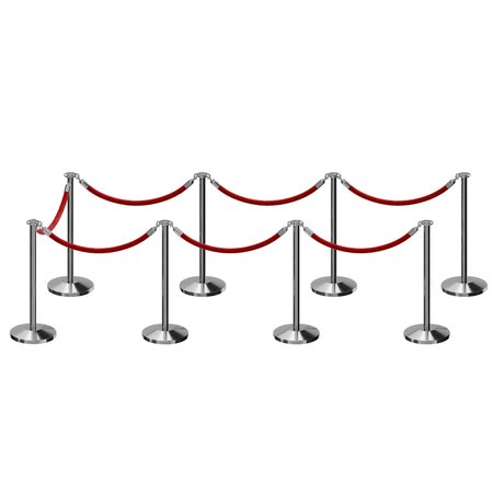 MONTOUR LINE Stanchion Post and Rope Kit Pol.Steel, 8 Flat Top 7 Red Rope C-Kit-8-PS-FL-7-ER-RD-PS
